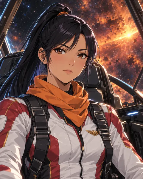 Lt. Rin Hayati with a ponytail and an orange scarf.
